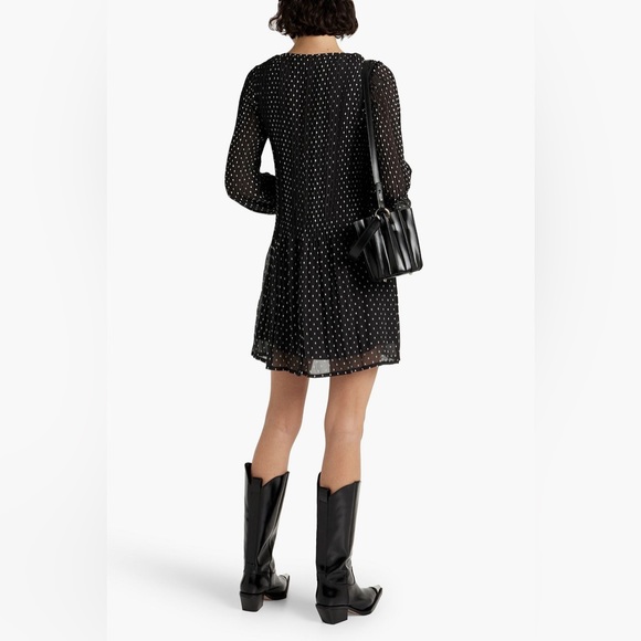 Maje Pleated Rockito Allover Polka Dot Print Black and White Shift Dress. Size 2 - Picture 3 of 14